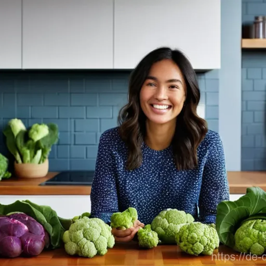 식재료 활용을 통한 색다른 요리 도전 - **Prompt:** A vibrant kitchen scene featuring a young woman in her late 20s, dressed in comfortable,...