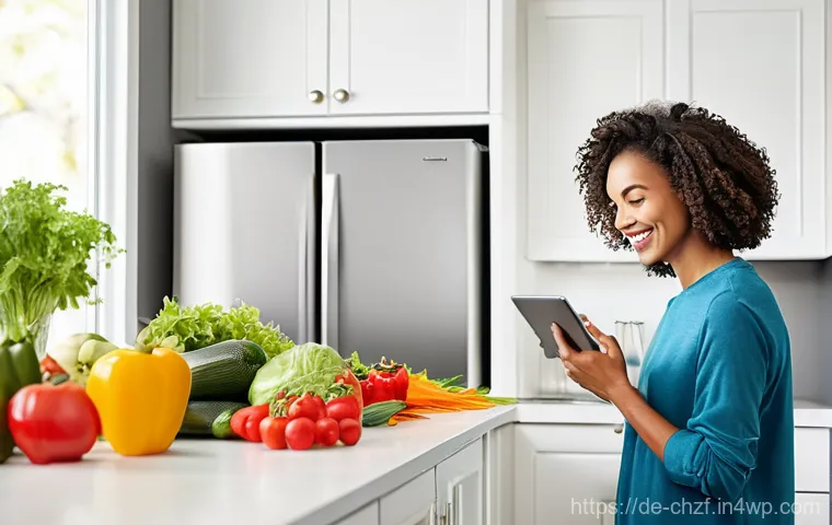 효율적인 식재료 보관 방법과 활용법 - **Prompt 1: Mindful Grocery Planning and Fresh Produce**
    "A brightly lit, modern kitchen. An adu...