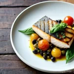 Home 10 식재료 활용으로 만드는 특별한 해산물 요리 - **Prompt:** A vibrant, close-up shot of a beautifully plated Mediterranean swordfish dish. The centr...