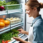 Home 8 남은 식재료를 활용한 친환경 요리 팁 - **Prompt 1: Optimized German Refrigerator for Freshness**
A brightly lit, modern German kitchen ...