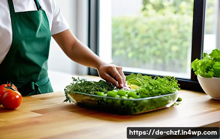 식재료를 활용한 외식 메뉴 재현하기 - **Gourmet Kitchen Prep: Mise en Place and Fresh Ingredients**
    A bright, clean, and organized mod...