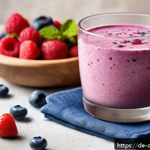 식재료를 활용한 스무디와 주스 레시피 - A vibrant and fresh morning breakfast scene featuring a creamy mixed berry and oat smoothie in a cle...