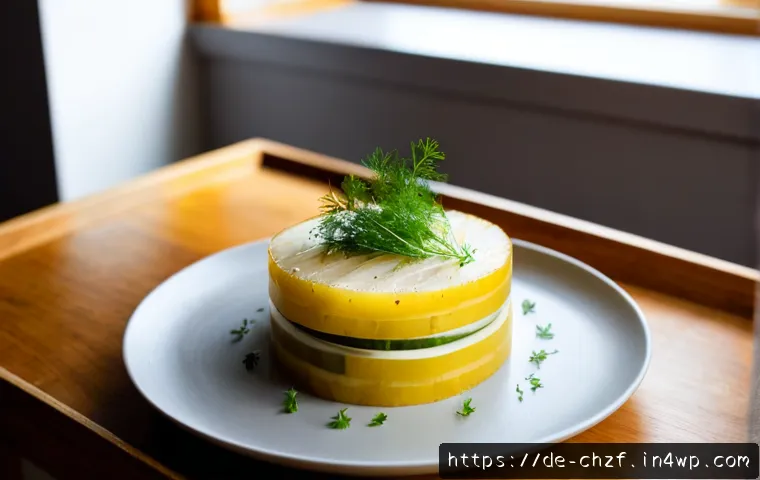Home 17 식재료를 활용한 전통 음식 재해석 - Photorealistic modern reinterpretation of German Kartoffelsalat, elegantly arranged as a warm layere...